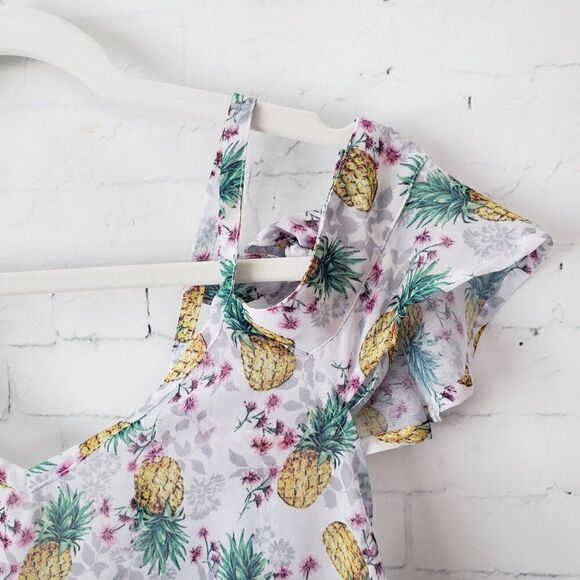 Miken Swim Flutter Sleeve Off Shoulder Beach Cover Up Sz S Pineapple Semi Sheer - Picture 5 of 10